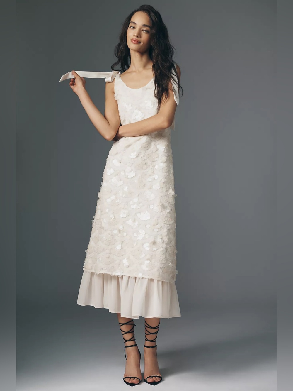 New - En Saison Emryn Sequin Ivory Maxi Dress with Ruffle Hem